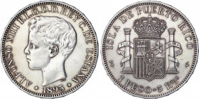 1 Peso. 1895. PUERTO RICO. P.G.-V. (Limpiada). EBC-.