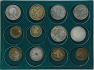 Lote 55 monedas 1 Real a 20 Reales, 5 Pesetas y 1/2 Escudo. FELIPE V a ALFONSO XII. AR, Latón, Br, metal gris, etc. La gran mayoria Falsas de Época. I...