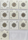Lote 10 monedas 50 Céntimos. 1949 y 1963. (*51, 51 flechas invertidas, 52, 53, 54, 56, 62, 63, 64, 65). A EXAMINAR. EBC+ a SC.