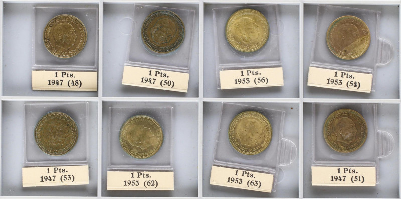 Lote 8 monedas 1 Peseta. 1947 y 1953. 1947 (*48, 50, 51, 53) 1953 (*54, 56, 62, ...