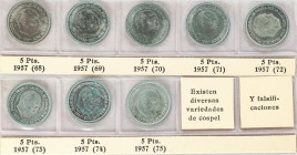 Lote 18 monedas 5 Pesetas. 1957. 1957 (*58 a 75). Colección completa. La de *58 sin circular y con brillo original. EBC a SC.