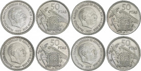 Lote 4 monedas 50 Pesetas. 1957 (*72, 73, 74 y 75). Procedentes de carteras F.N.M.T. PRUEBAS.
