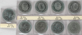 Lote 9 monedas 50 Pesetas. 1957. 1957 (*58, 59, 60, 67, 71, 72, 73, 74, 75). SC- a PRUEBA.
