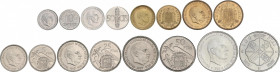 Serie 8 monedas 10 Céntimos a 100 Pesetas. (*70). En tira original F.N.M.T. PRUEBAS.