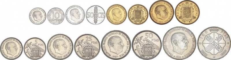 Serie 8 monedas 10 Céntimos a 100 Pesetas. (*71). En tira original F.N.M.T. La d...