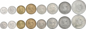 Lote 2 Series 8 monedas 10 Céntimos a 100 Pesetas. (*71). En tiras originales F.N.M.T. Las de 100 Pesetas (*19-70). PRUEBAS.