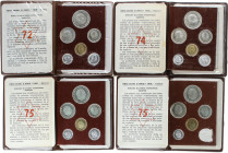 Lote 4 series 6 monedas 10 Céntimos a 50 Pesetas. (*72, 74 y 2x 75). En carteritas originales F.N.M.T., falta (*73) para completar la colección. (Leve...