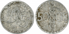 5 Pesetas. 1980 (*80). 0,98 grs. ERROR: Acuñada sobre moneda de 50 Céntimos 1966 del Estado Español. SC.