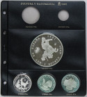 Serie 4 monedas 2.000 (2), 5.000 y 10.000 Pesetas. 1995. CULTURA Y NATURALEZA. AR. II Serie completa en plata: Patio de los Leones, Urogallo, Cabra hi...
