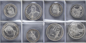Lote 8 monedas 25 (4) y 50 Diners (4). 1960, 1963, 1964 y 1965. AR. Serie completa en plata: Carlomagno, Benlloch, Napoleón y Casa del Consell. (En re...