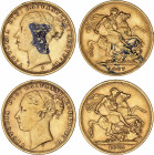 Lote 2 monedas Soberano. 1872-S y 1887-S. VICTORIA. SYDNEY. AU. (Una con restos de pintura). Fr-15; KM-7. MBC-.
