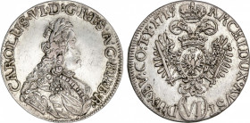 6 Kreuzer. 1719. CARLOS VI (CARLOS III PRETENDIENTE AL TRONO DE ESPAÑA). HALL. 2,72 grs. AR. (Levemente limpiada). KM-1569. EBC.