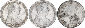 Lote 3 monedas Thaler (2) y 8 Reales. 1780-SF. MARÍA TERESA. AR. 8 Reales 1795 P. P. Carlos IV de Potosí BC+. IMPRESCINDIBLE EXAMINAR. KM-1866.2. MBC+...