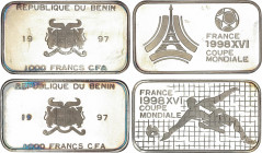 Lote 2 lingotes 1.000 Francos. 1997. 19,96 y 19.97 grs. AR. Mundial Futbol Francia ´ 98. PROOF.