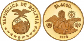 4.000 Pesos Bolivianos. 1979. 17,21 grs. AU. Año Internacional del niño. Tirada máxima: 6.315 piezas. Fr-44; KM-199. PROOF.