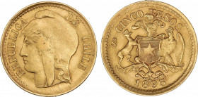5 Pesos. 1895. SANTIAGO. 2,77 grs. AU. (Pequeñas rayitas). KM-153. EBC-.