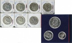 Lote 10 monedas 1/4 a 1 Dólar. AR/400. 1/4, 1/2 y 1 Dólar 1976-S Bicentenario USA PROOF (KM-204a/206a) en estuche original. 1/2 Dólar: 1942 Walking Li...