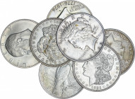 Lote 14 monedas 1 Dólar. 1879, 86, 1921 (4), 22 (3), 23, 71, 72, 74, 76. AR (10), CuNi (4). A EXAMINAR. KM-110 (6), 150 (4), 203 (3), 203a. MBC+ a EBC...