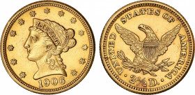2-1/2 Dólares. 1906. FILADELFIA. 4,17 grs. AU. Coronet Head. (Limpiada). Fr-114; KM-72. (EBC).