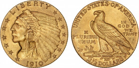 2-1/2 Dólares. 1910. FILADELFIA. 4,17 grs. AU. Indio. Fr-120; KM-128. MBC+.