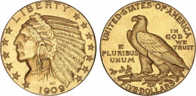 5 Dólares. 1909. 8,35 grs. AU. Tipo Indio. Fr-148; KM-129. EBC.