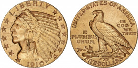 5 Dólares. 1910-S. SAN FRANCISCO. 8,32 grs. AU. Indio. (Rayas en anverso). Fr-150; KM-129. MBC.