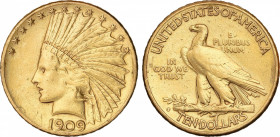 10 Dólares. 1909-S. SAN FRANCISCO. 16,67 grs. AU. Indio. (Ha estado en aro). Fr-167; KM-130. (MBC+).