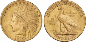 10 Dólares. 1910. FILADELFIA. 16,68 grs. AU. Indio. Restos de brillo original. Fr-166; KM-130. EBC.