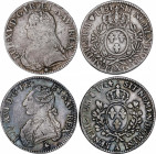 Lote 2 monedas Ecu. 1731-X y 1784-A. LUIS XV y LUIS XVI. AMIENS y PARÍS. 28,77 y 28,90 grs. AR. Pátina. KM-486.23, 564.1. MBC-.