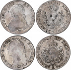 Lote 2 monedas Ecu. 1765-L y 1787-L. LUIS XV y LUIS XVI. BAYONA. 28,49 y 28,69 grs. AR. A EXAMINAR. KM-512.12, 564.9. BC+.
