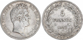 5 Francos. 1831-K. LUIS FELIPE I. BURDEOS. AR. Ø 24, 64 mm. (Pequeños golpecitos). KM-735.7. MBC.