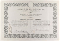 Obligación 1.000 Francos. 25 Marzo 1869. CARLOS VII PRETENDIENTE. AMSTERDAM. ESCASO. (Leves manchitas del tiempo). Ed-194. SC.