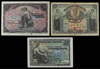 Lote 3 billetes 25, 50 Pesetas (2). 24 Septiembre 1906 y 15 Julio 1907. A EXAMINAR. Ed-314a, 315a, 319. MBC- a MBC+.