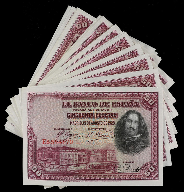 Lote 50 billetes 50 Pesetas. 15 Agosto 1928. Velázquez. Serie E. Todos correlati...
