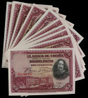Lote 50 billetes 50 Pesetas. 15 Agosto 1928. Velázquez. Serie E. Numeraciones correlativas. Ed-354. SC.