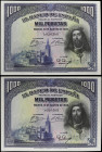 Lote 2 billetes 1.000 Pesetas. 15 Agosto 1928. San Fernando. Pareja correlativa. Ed-357. EBC.