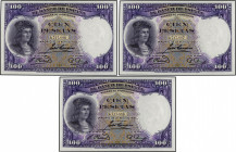Lote 3 billetes 100 Pesetas. 25 Abril 1931. Fernández de Córdoba. Trío correlativo. Ed-360. SC.