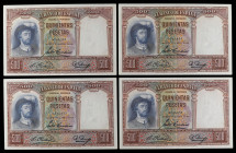 Lote 4 billetes 500 Pesetas. 25 Abril 1931. Elcano. Todos correlativos. (Pliegue en esquina). Ed-361. EBC.