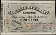 50 Pesetas. 1 Noviembre 1936. EL BANCO DE ESPAÑA. SANTANDER. Antefirma: Banco de Santander. (Dos pliegues, leve reparación en margen superior)). A EXA...
