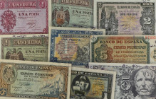 Lote 9 billetes 1 (5), 2 y 5 Pesetas (3). 1937 a 1947. Todos diferentes. A EXAMINAR. Ed-425a, 427a, 428a, 429a, 435a, 441a, 442a, 443a, 454a. EBC- a S...