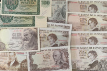 Lote 14 billetes 100 Pesetas. 1936 a 1970. Destacan 2 billetes Noviembre 1936, Colón, Goya, un par de parejas correlativas de Bécquer y Falla. A EXAMI...