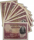 Lote 17 billetes 50 (9) y 100 Pesetas (8). 1 Julio 1925 y 15 Agosto 1928. Felipe II y Velázquez. Serie A. Todos sello en seco: ESTADO ESPAÑOL-BURGOS. ...