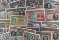 Lote 30 billetes 50 Céntimos a 100 Pesetas. 1925 a 1937. Destacan 100 Pesetas Banco de España Gijón, una pareja correlativa 100 Pesetas 1925 Felipe II...