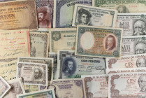 Lote 34 billetes 1 a 1.000 Pesetas. 1925 a 1971. Incluye Colón, Sorolla, Santillán, Benlliure, Florez Estrada o S. Francisco Xavier en conservaciones ...
