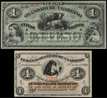 Lote 2 billetes 1 Peso Boliviana y 4 Reales Bolivianos. 1869. ARGENTINA. BANCO OXANDABURU Y GARBINO. Pick-S1781, S1782. SC.