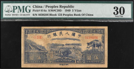 5 Yüan. 1949. CHINA. Viene con la certificación cortada de PMG con el mismo numero de serie del billete. Pick-814a. MBC.