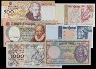 Lote 6 billetes 20, 500 (3), 1.000 y 2.000 Escudos. 1959 a 2000. PORTUGAL. Todos diferentes. Pick-153, 177a, 180b, 181k, 187a, 189d. EBC- a SC.