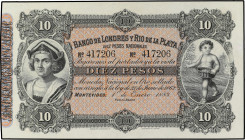 10 Pesos. 1883. URUGUAY. (Arruguitas). Pick-242r. SC-.