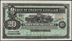 20 Pesos. 25 Octubre 1887. URUGUAY. BANCO DE CREDITO AUXILIAR. (Una esquina algo amarillenta). Pick-S164. SC.