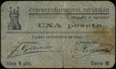 1 Peseta. C.M. de UGÍJAR (Granada). Cartón. (Leve rotura). RGH-5204. MBC.